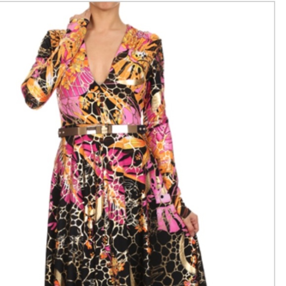 Print Belted Maxi Dress. Slight stretch . X Small